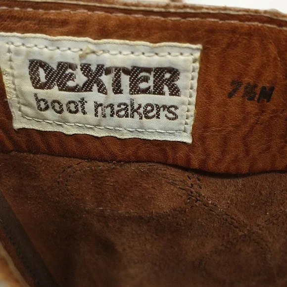 Vintage 70s Dexter Leather Boots 2.25 Chunky Leather Heels Dallas Chestnut sz7.5